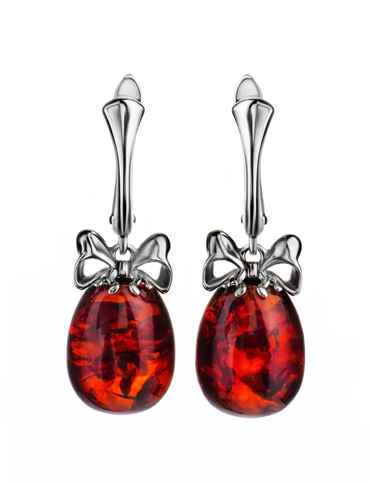 картинка Нарядные серьги «Луиза» с натуральным вишнёвым янтарём в онлайн магазине