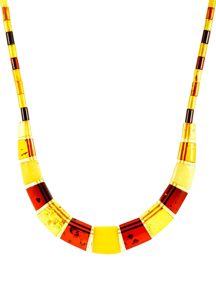 картинка Яркое колье из натурального янтаря разных цветов «Египет» в онлайн магазине