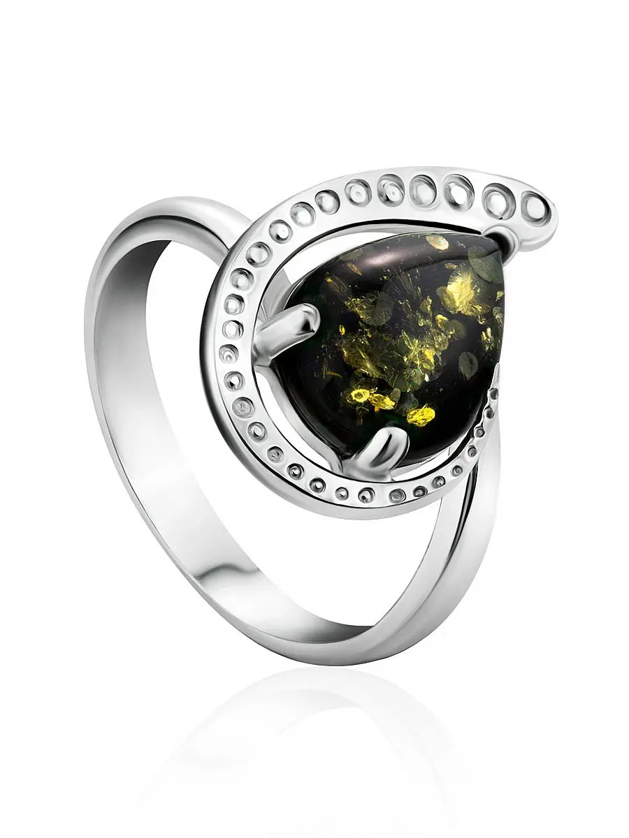 картинка Кольцо со вставкой из натурального янтаря «Зелёный полумесяц» в онлайн магазине