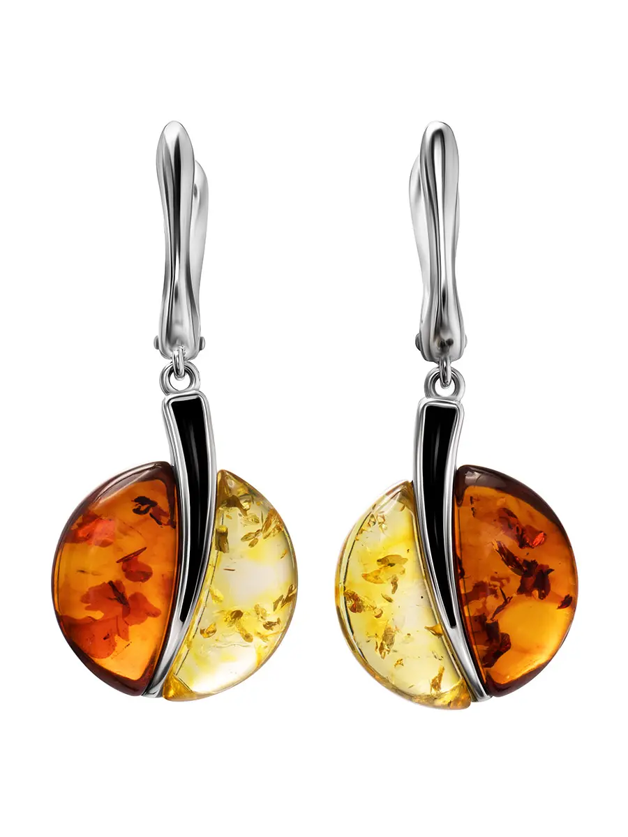 картинка Серьги «Санрайз» из серебра и натурального янтаря двух цветов в онлайн магазине