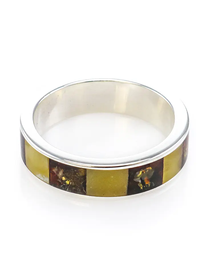 картинка Мозаичное кольцо из натурального балтийского янтаря в серебре London в онлайн магазине
