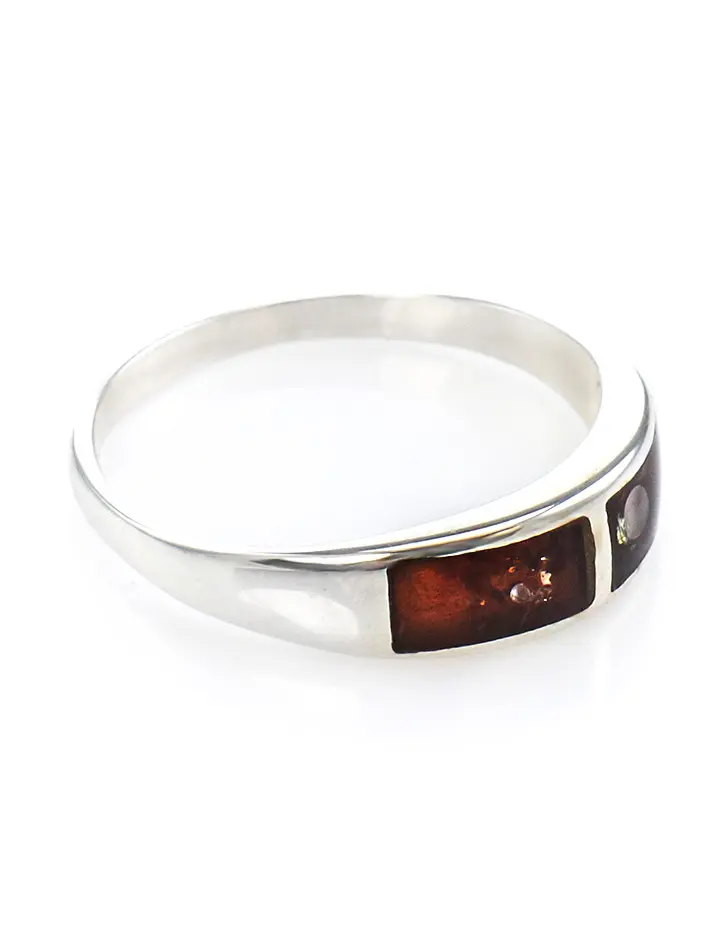 картинка Кольцо-унисекс из серебра и натурального балтийского вишнёвого янтаря London в онлайн магазине