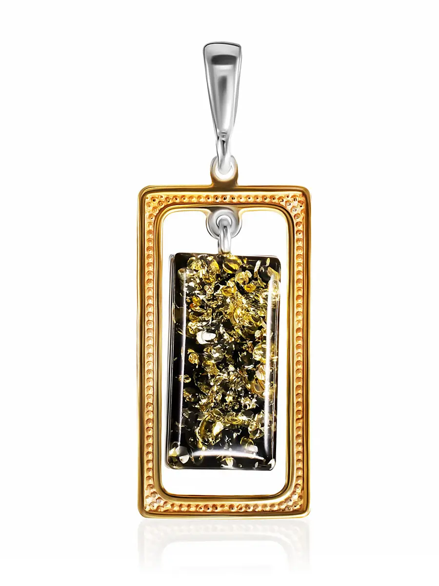 картинка Геометрическая подвеска с натуральным зелёным янтарём «Челси» в онлайн магазине