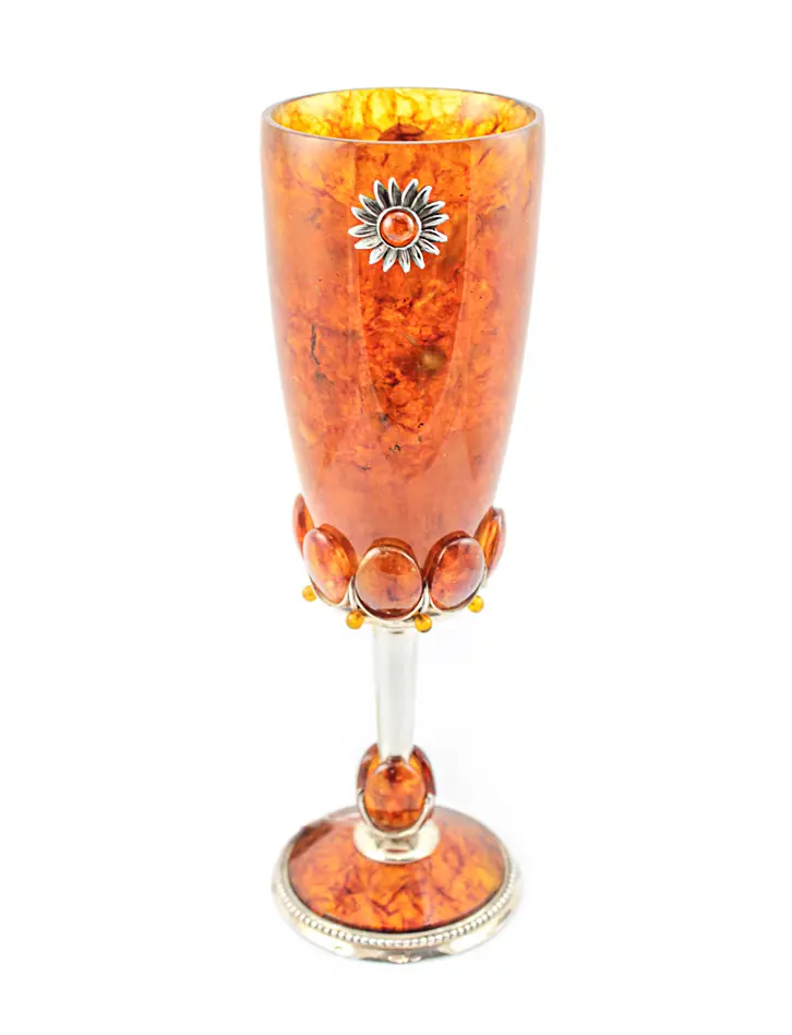 картинка Бокал для шампанского из натурального янтаря и серебра 875° «Солнышко» в онлайн магазине