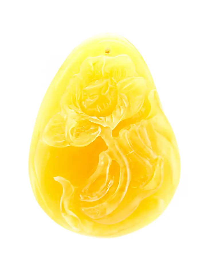 картинка Сувенирная резьба из небольшого кусочка натурального медового янтаря «Цветы» в онлайн магазине