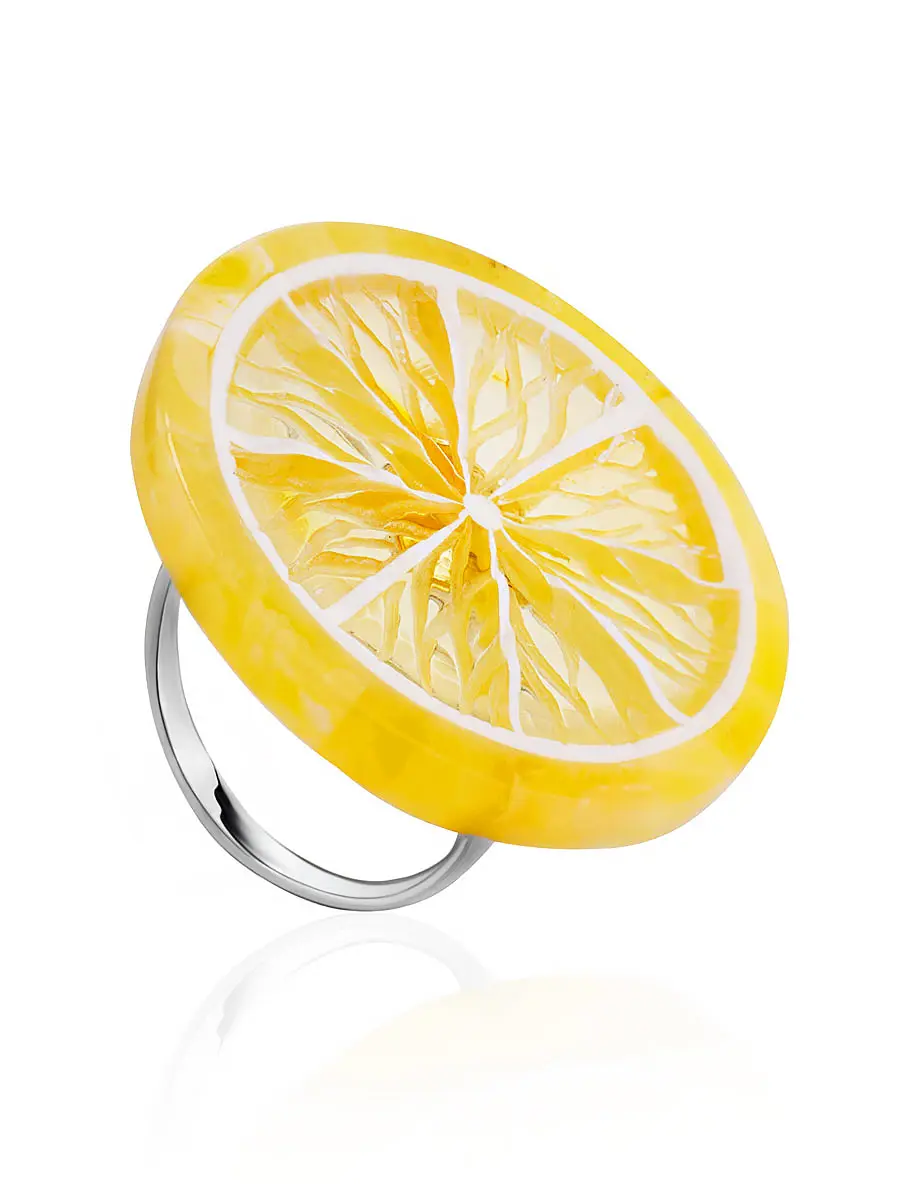 картинка Оригинальное кольцо «Апельсин» из серебра и янтаря в онлайн магазине