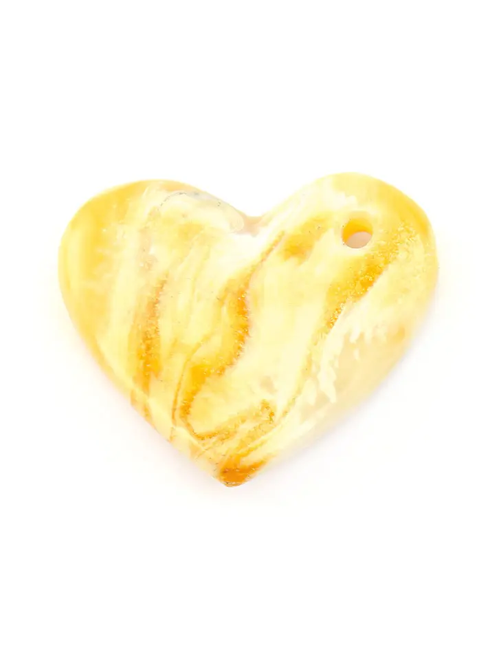картинка Небольшой кулон в форме сердца из натурального молочно-медового янтаря с красивой акварельной текстурой в онлайн магазине