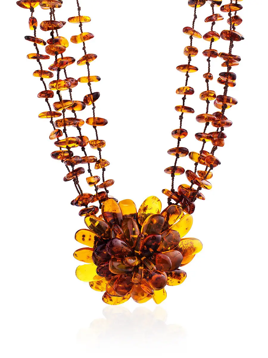 картинка Колье из натурального коньячного янтаря «Хризантема» в онлайн магазине