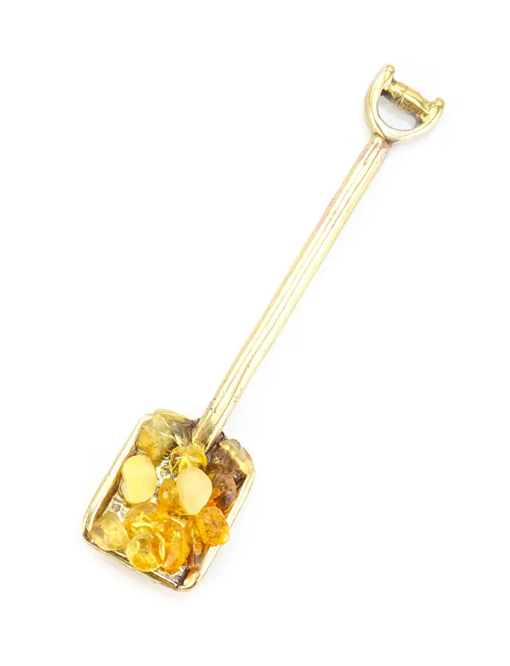 картинка Сувенир-талисман для кошелька из латуни с натуральным медовым и лимонным янтарем «Кошельковая лопата» в онлайн магазине