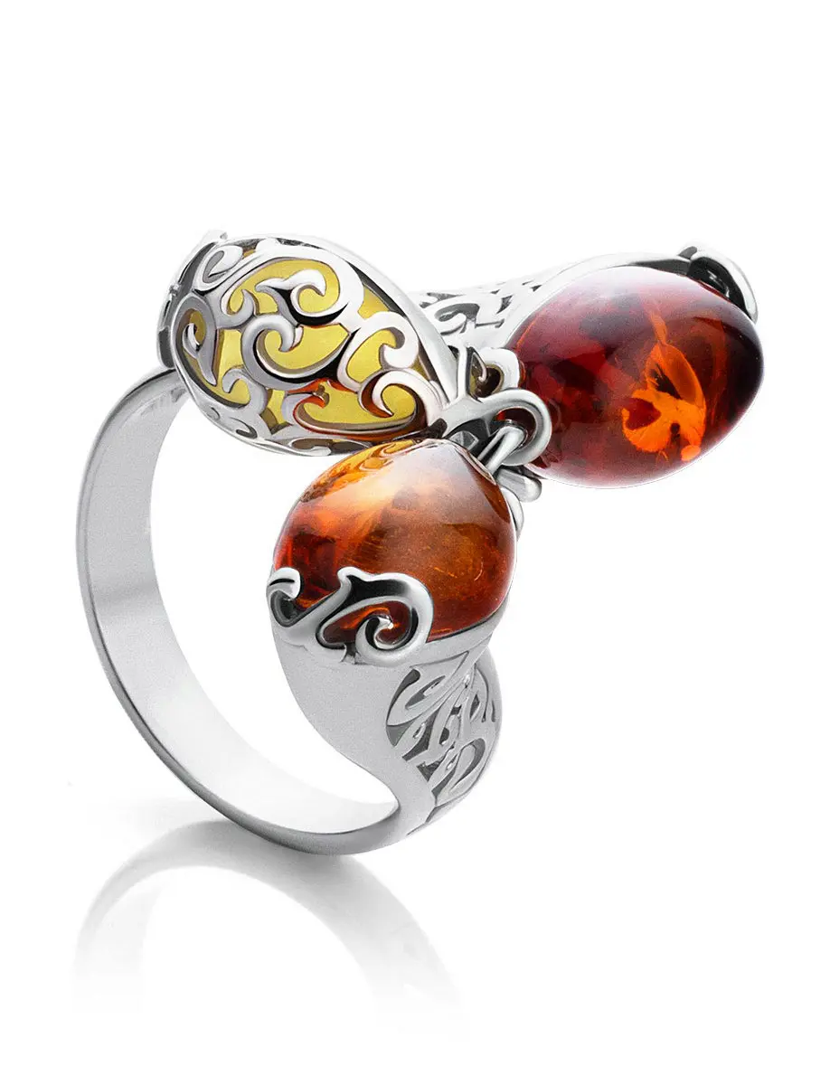 картинка Оригинальное серебряное кольцо с натуральным балтийским янтарём «Касабланка» в онлайн магазине