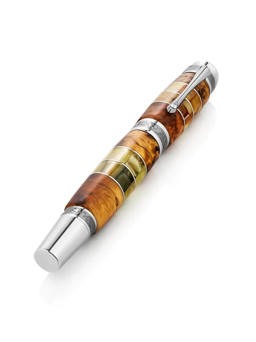 картинка Шариковая ручка в корпусе из древесины зебрано и янтаря в онлайн магазине