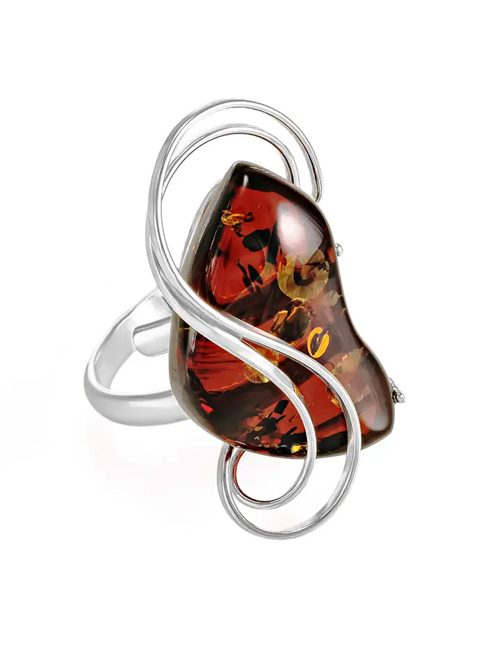 картинка Серебряное кольцо с натуральным коньячным янтарём «Риальто» в онлайн магазине