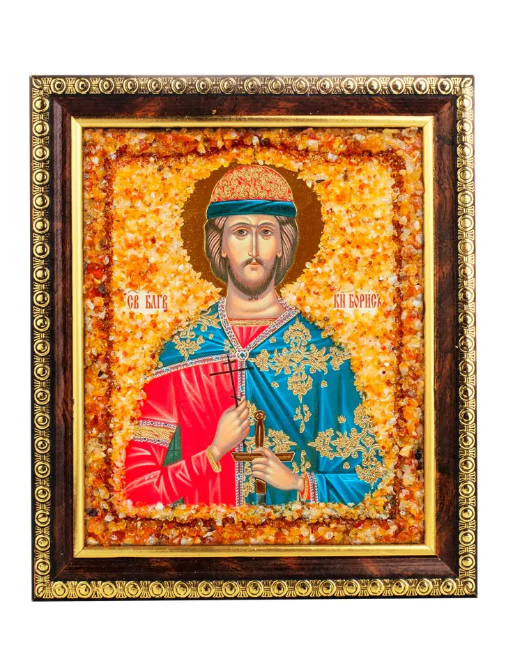 картинка Именная икона, украшенная натуральным янтарём «Святой благоверный князь Борис» в онлайн магазине