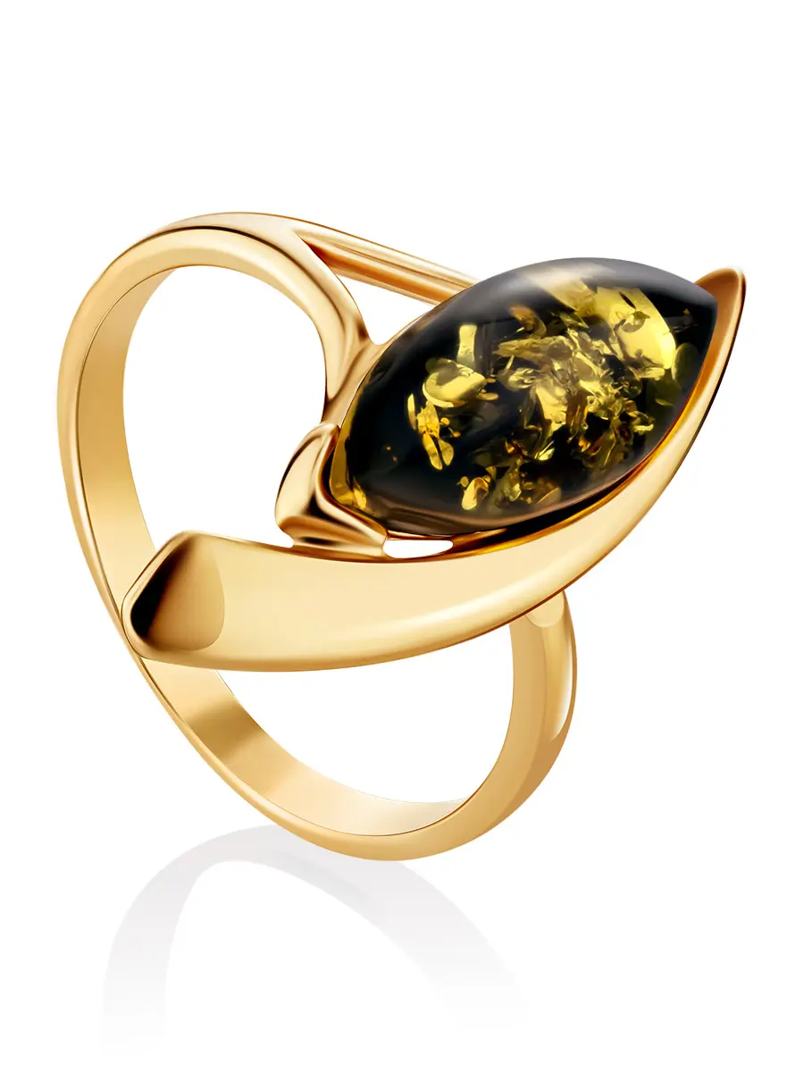 картинка Оригинальное кольцо «Лиана» из золота и натурального балтийского янтаря зелёного цвета в онлайн магазине