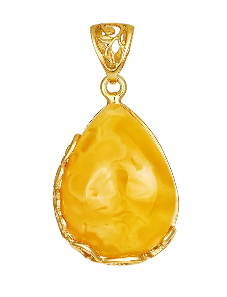 картинка Женственный кулон из натурального ярко-медового янтаря в золоченном серебре «Версаль» в онлайн магазине