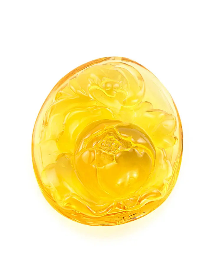 картинка Сувенирная резьба из прозрачного янтаря золотисто-лимонного цвета «Пион» в онлайн магазине