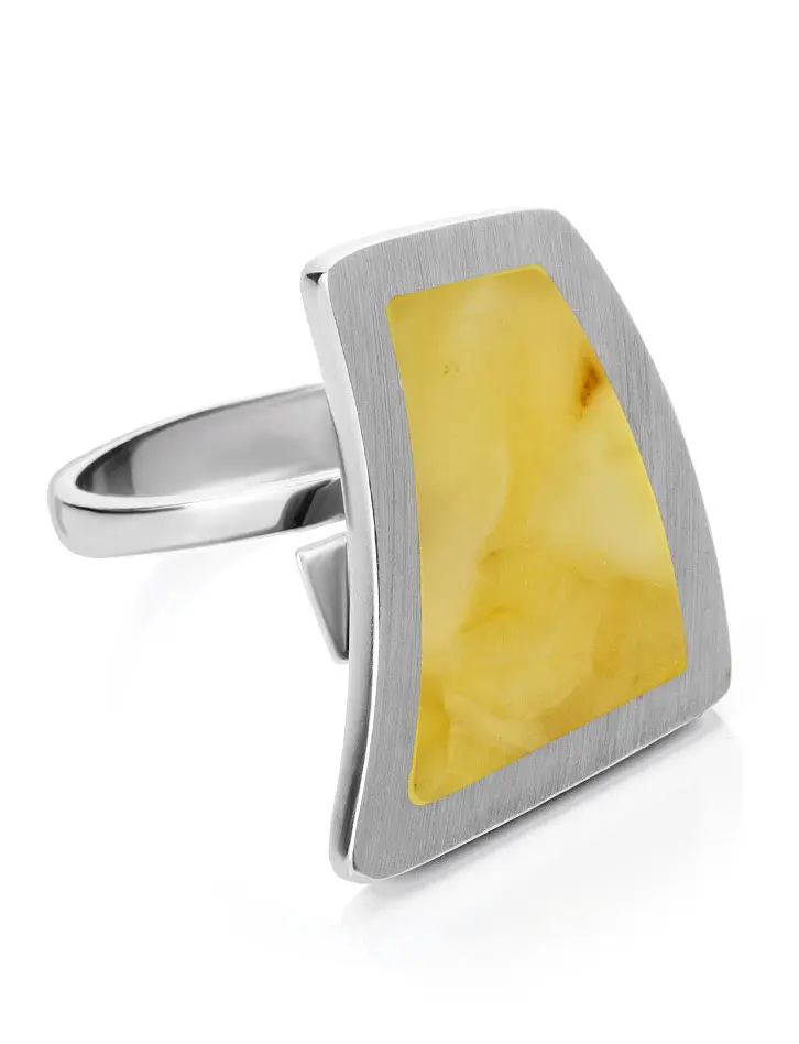 картинка Асимметричное кольцо London из серебра и натурального янтаря в онлайн магазине