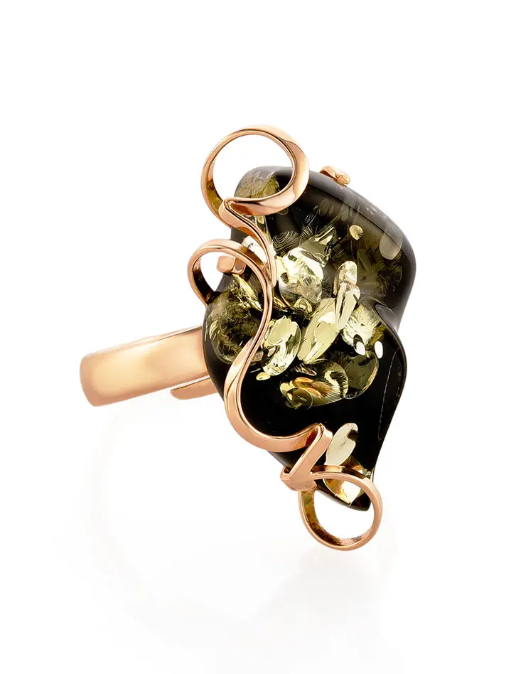 картинка Роскошное кольцо из золота и зелёного янтаря «Риальто» в онлайн магазине
