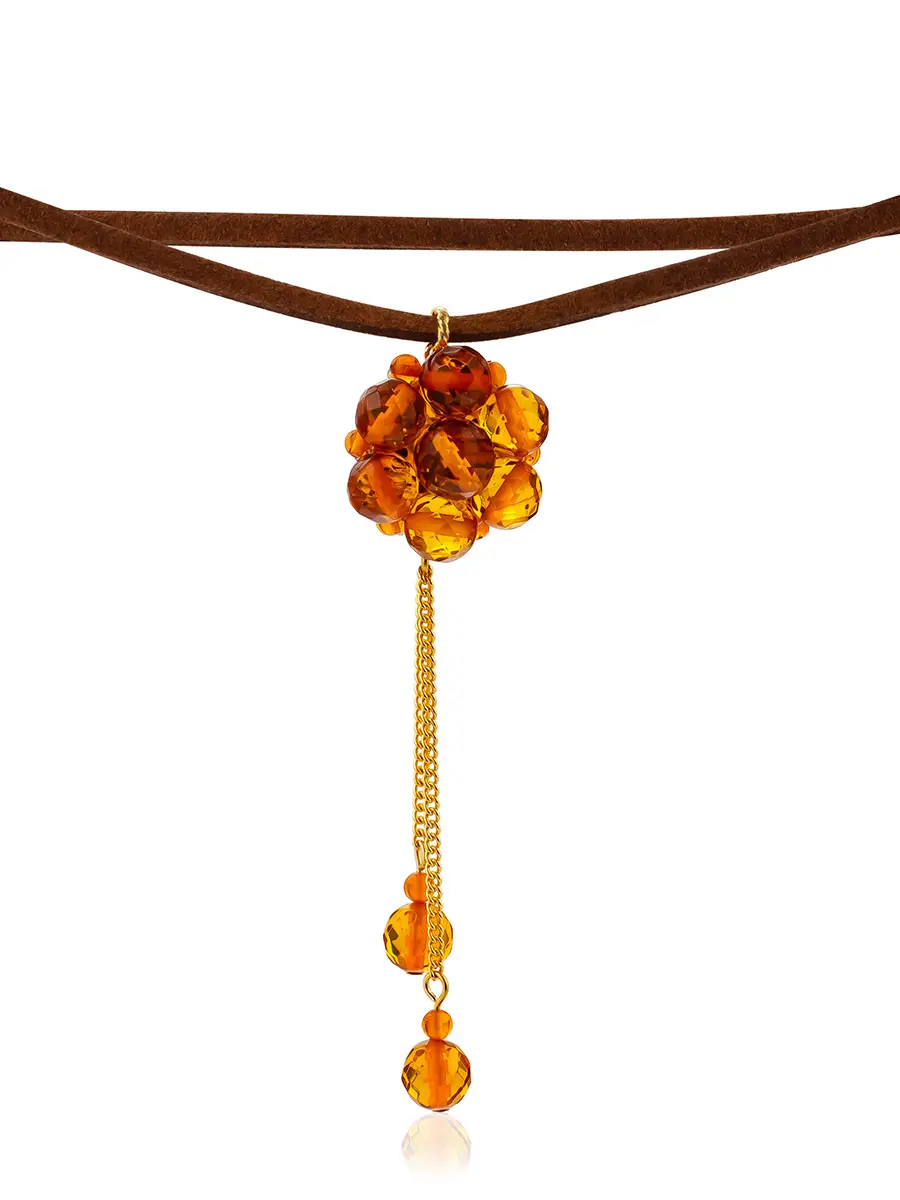картинка Чокер с подвеской-цветочком из натурального гранёного янтаря в онлайн магазине