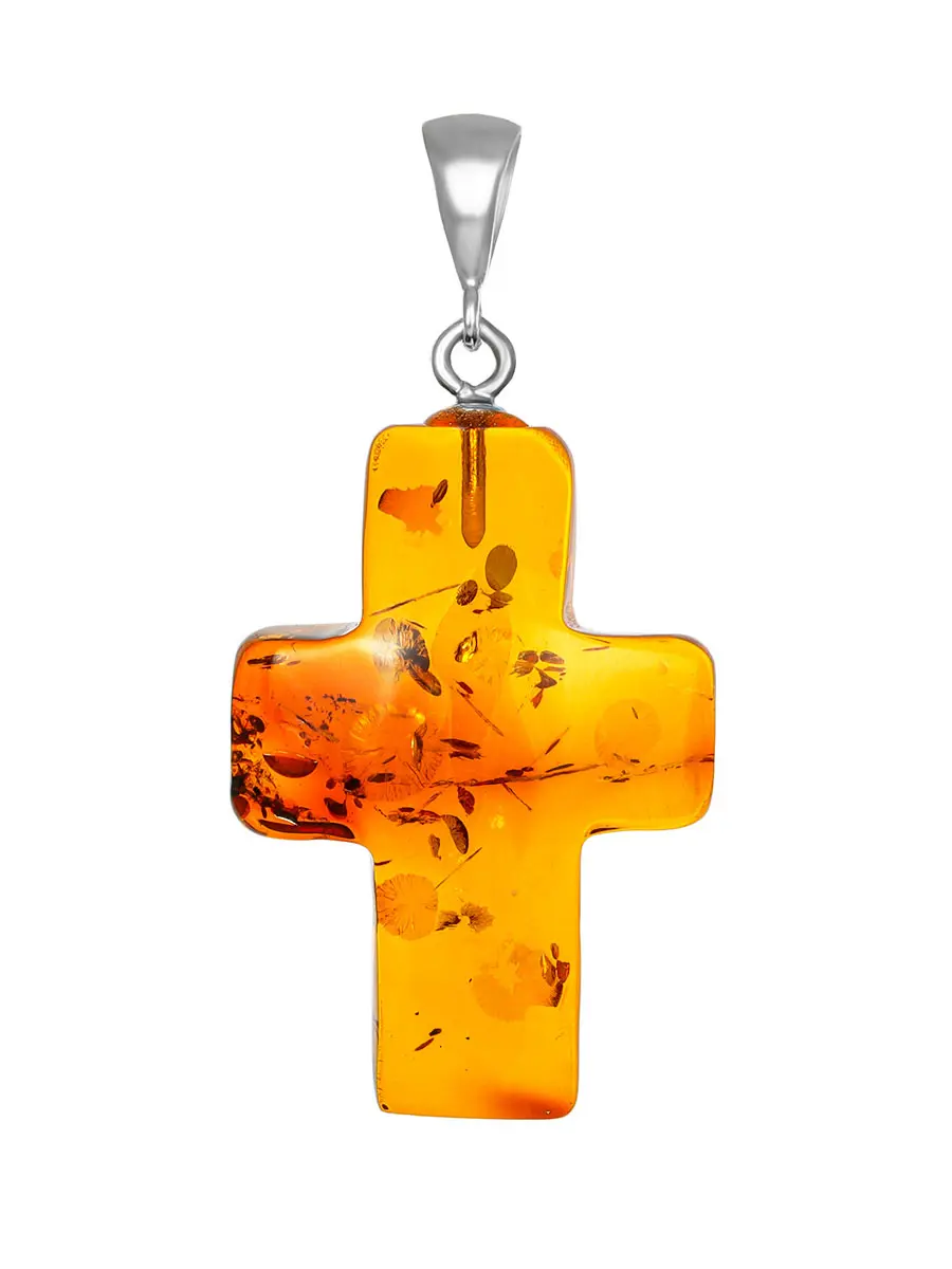 картинка Цельный крестик из янтаря коньячного цвета в онлайн магазине