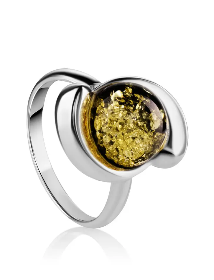 картинка Серебряное кольцо «Арго», украшенное янтарём зелёного цвета в онлайн магазине