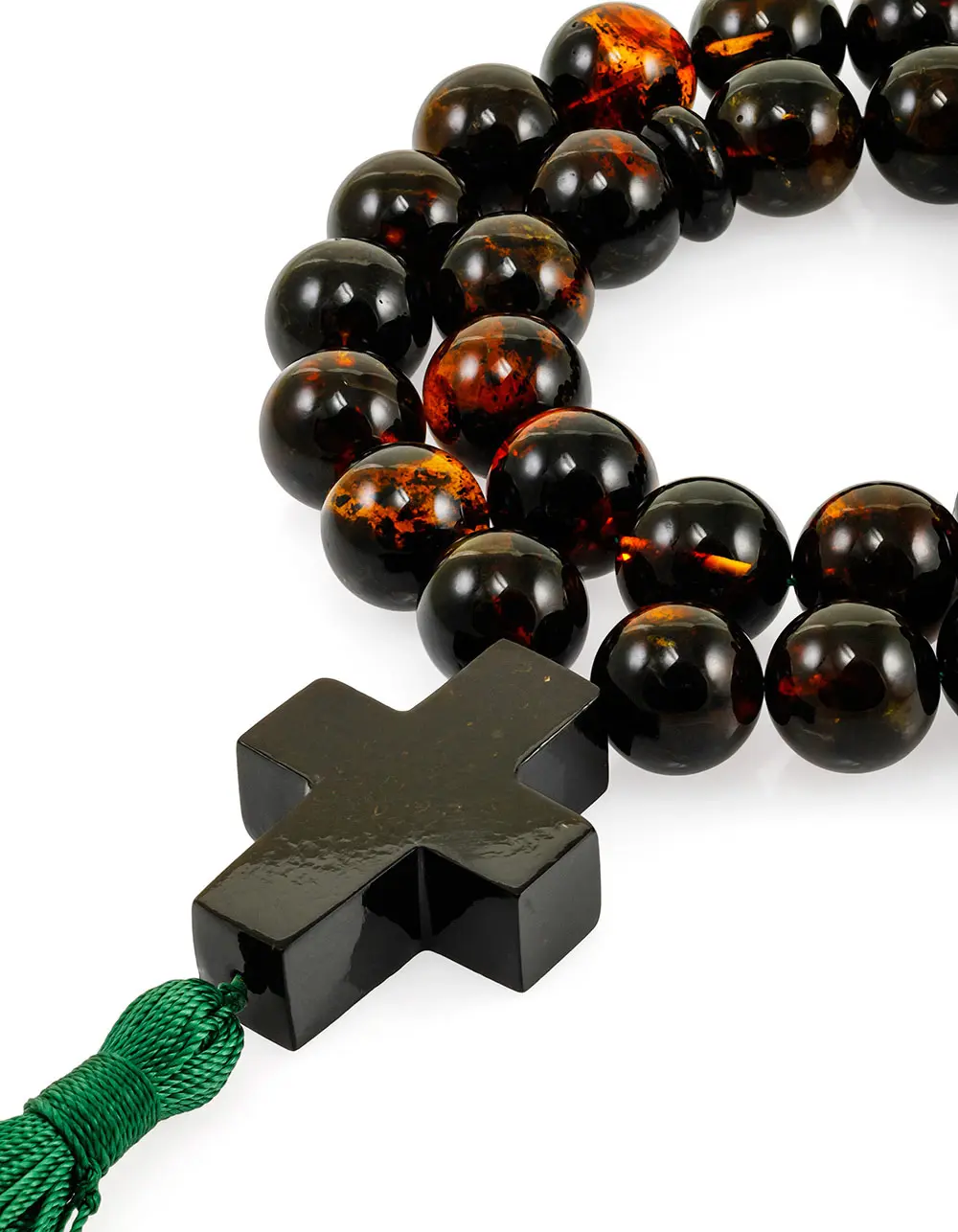 картинка Чётки из натурального формованного янтаря с тёмной текстурой в онлайн магазине