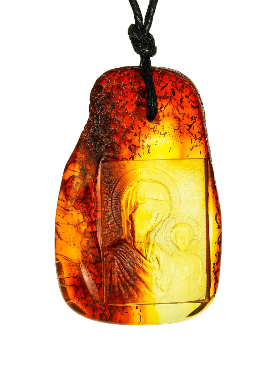 картинка Иконка с резьбой на натуральном балтийском янтаре «Казанская Богоматерь» в онлайн магазине