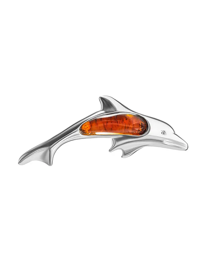 картинка Кулон «Дельфин» с натуральным коньячным янтарём в онлайн магазине