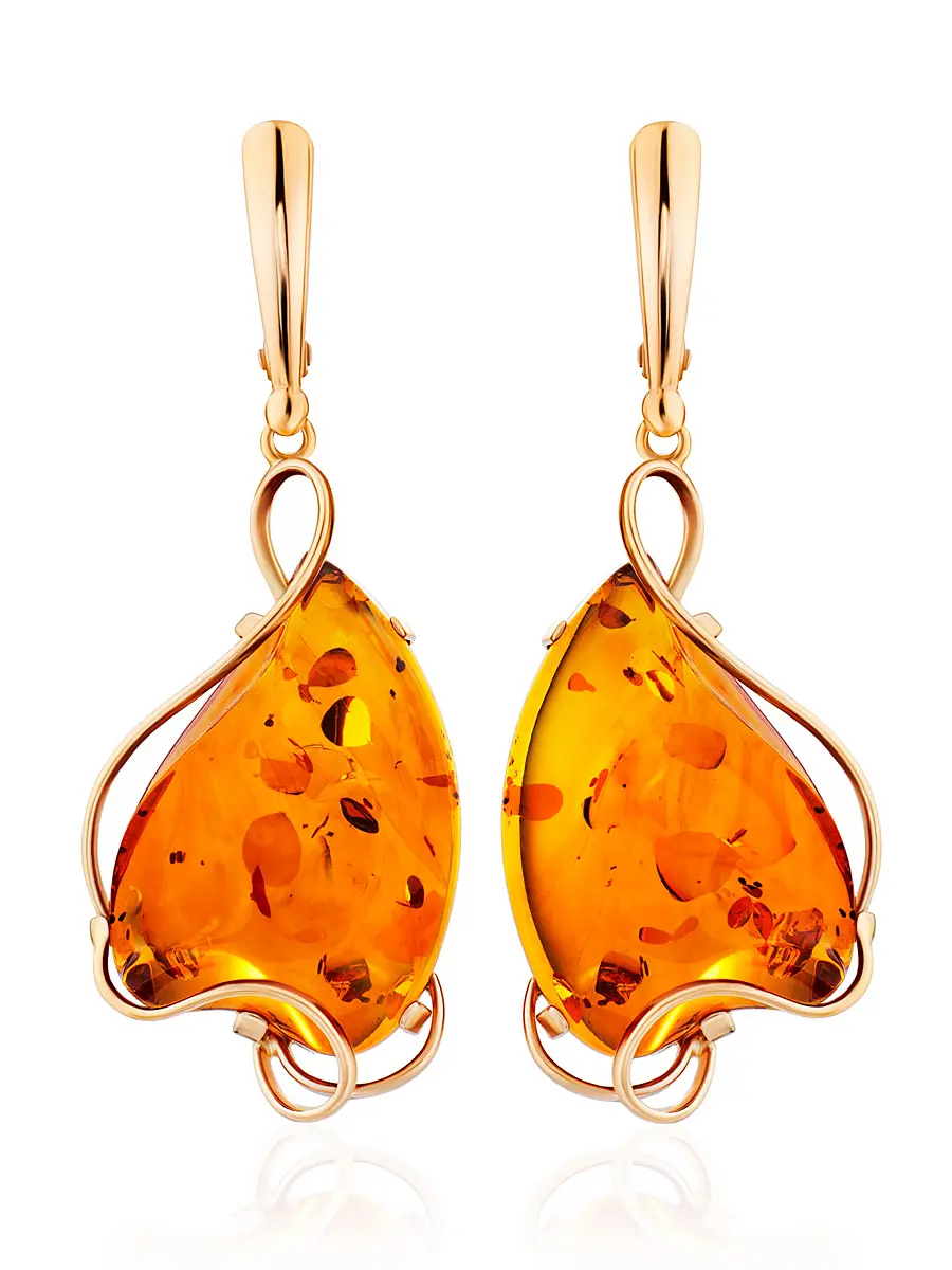 картинка Нарядные серьги «Риальто» из золота с натуральным янтарём коньячного цвета в онлайн магазине