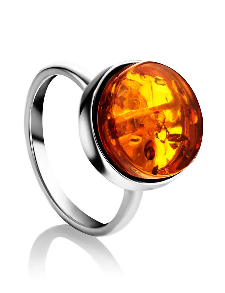 картинка Серебряное кольцо с натуральным золотистым янтарём «Фурор» в онлайн магазине