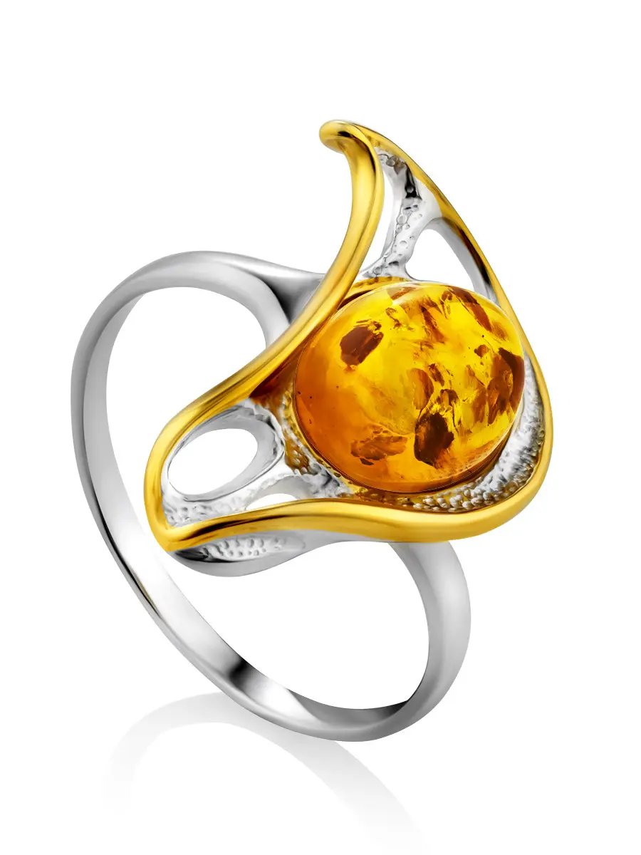 картинка Кольцо из серебра с позолотой и натурального золотистого янтаря «Глория» в онлайн магазине