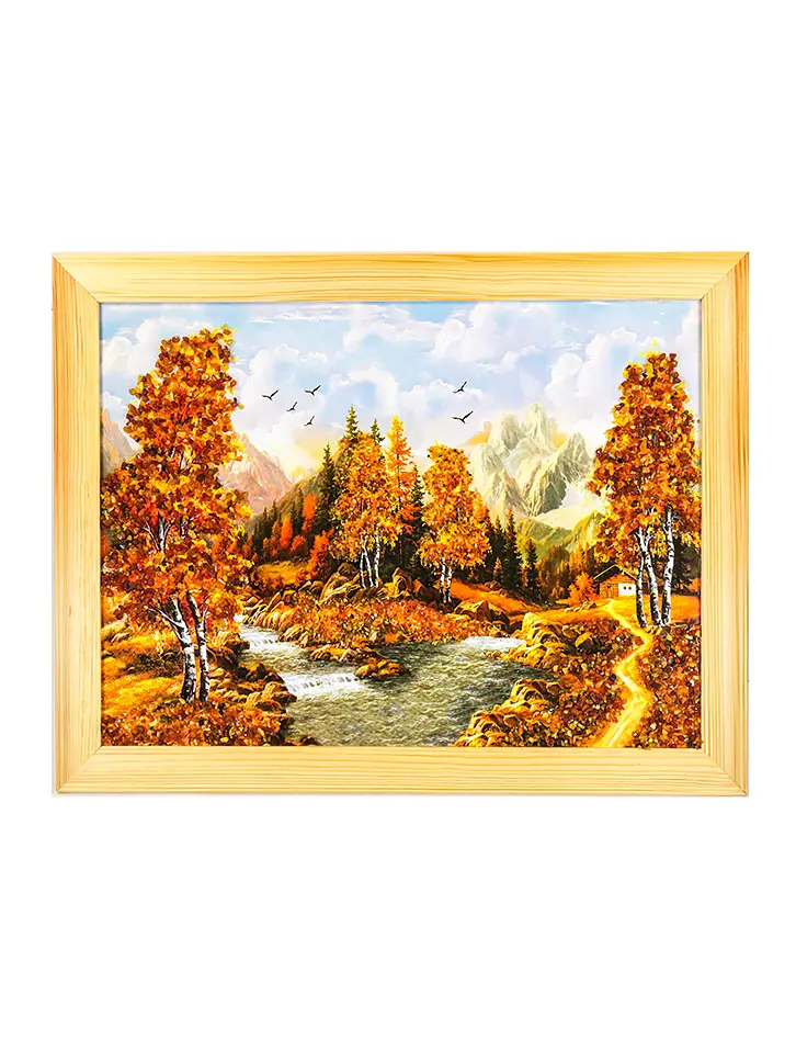 картинка Горизонтальный пейзаж, украшенный небольшими кусочками янтаря «Журчащий поток» 35 см (В) х 45 см (Ш) в онлайн магазине