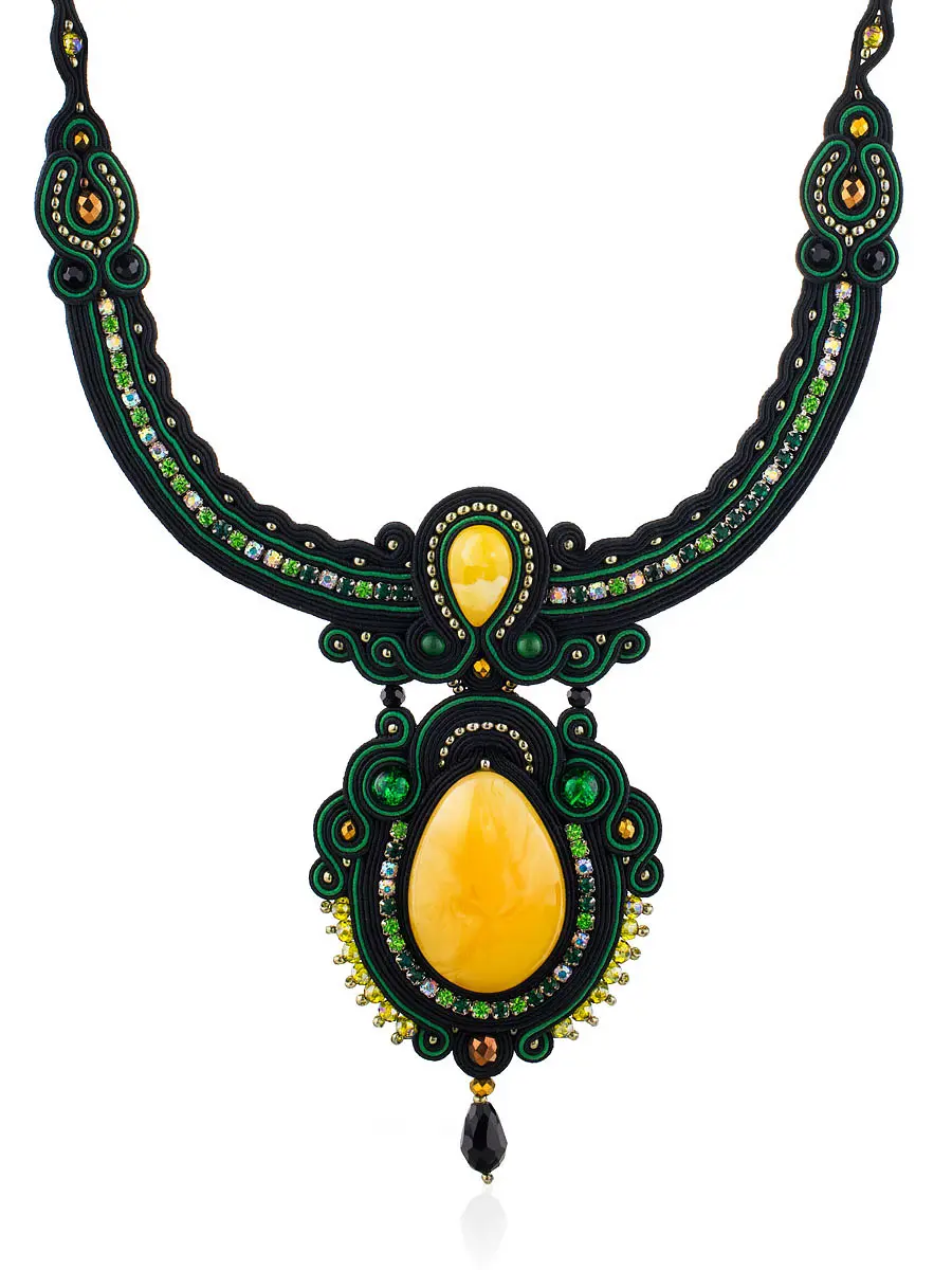картинка Нарядное плоское колье «Индия» с натуральным медовым янтарём в онлайн магазине