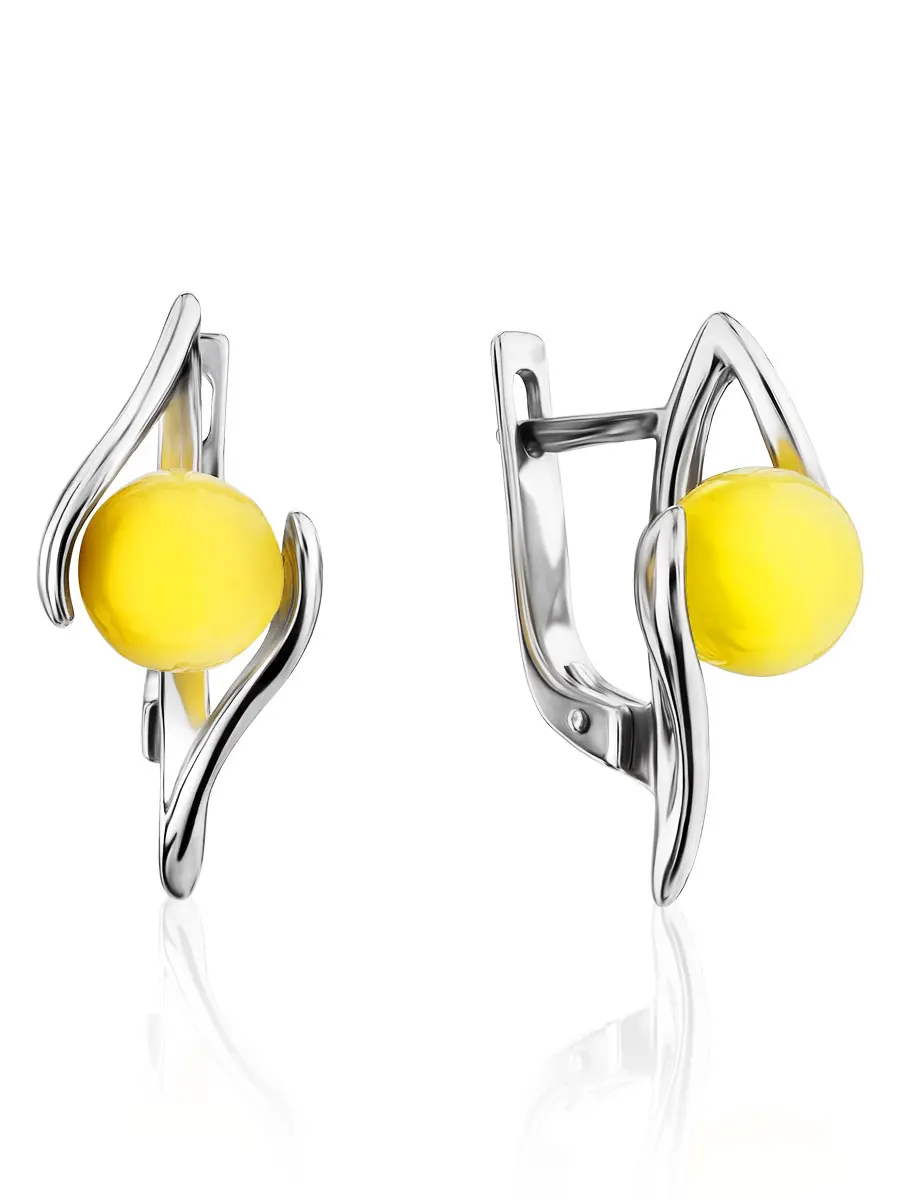 картинка Серебряные серьги с круглыми вставками из натурального медового янтаря «Альдебаран» в онлайн магазине