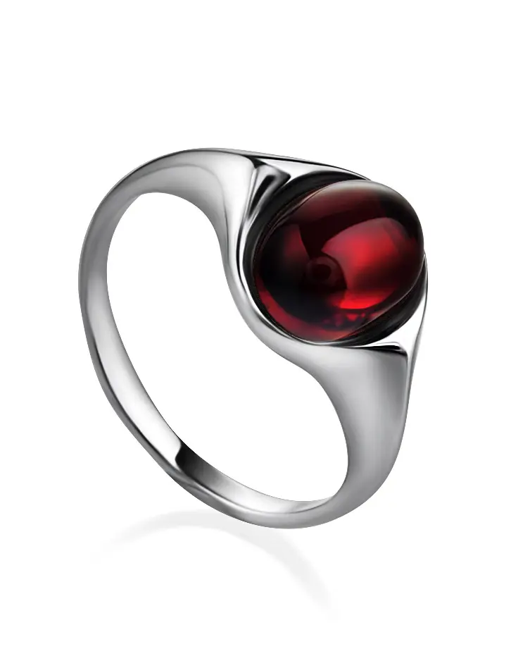 картинка Яркое кольцо «Суламита» с натуральным  янтарём тёмно-вишнёвого цвета в онлайн магазине