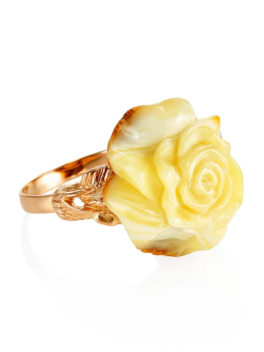 картинка Роскошное золотое кольцо с натуральным медовым янтарём «Роза» в онлайн магазине