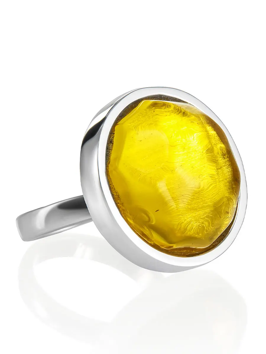 картинка Яркое оригинальное кольцо с натуральным лимонным янтарём в онлайн магазине