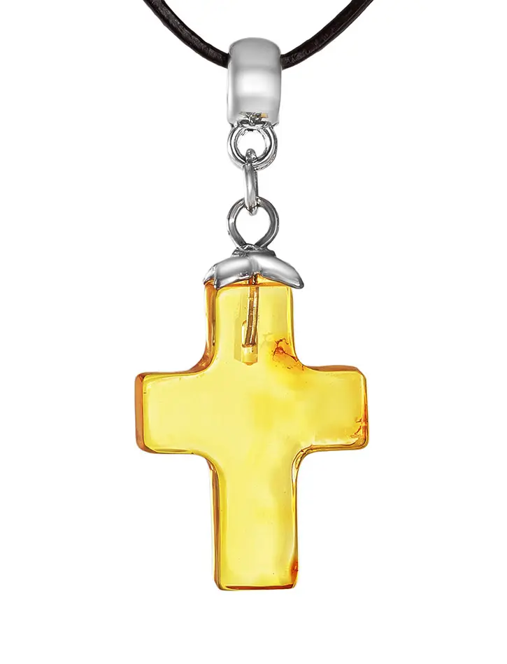 картинка Изящный крестик из натурального балтийского лимонного янтаря в онлайн магазине
