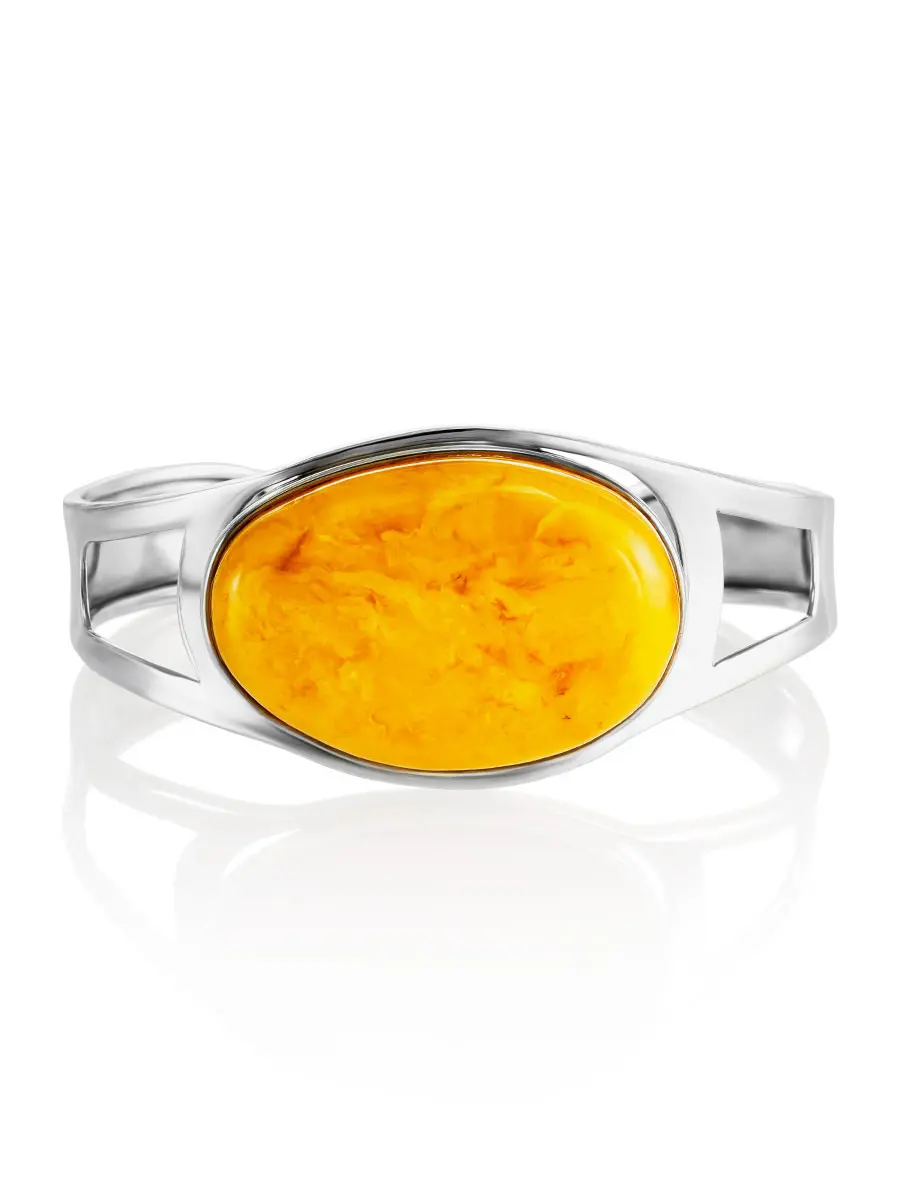 картинка Стильный браслет из натурального цельного янтаря медового цвета «Глянец» в онлайн магазине