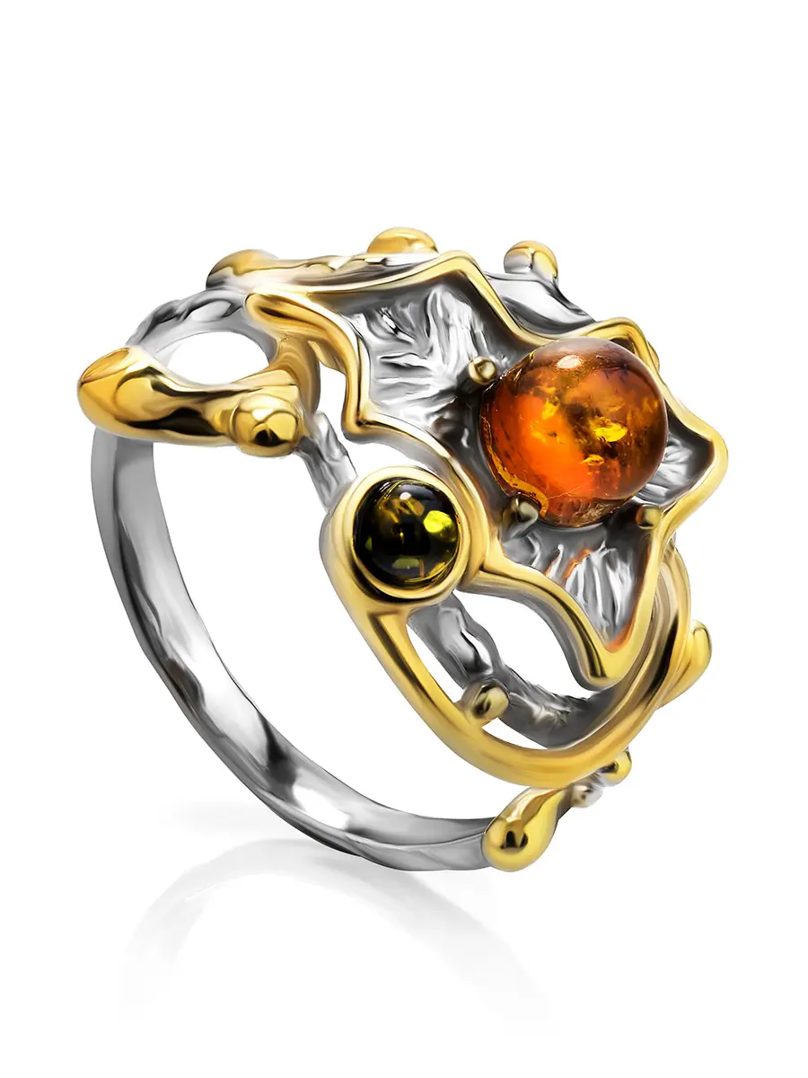картинка Эффектное кольцо из янтаря «Беатриче» в онлайн магазине