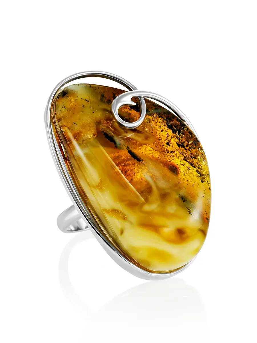 картинка Роскошное кольцо «Риальто», украшенное натуральным текстурным янтарём в онлайн магазине