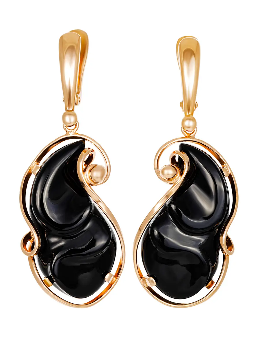 картинка Роскошные яркие серьги «Серенада» из золочённого серебра с чёрным ониксом в онлайн магазине