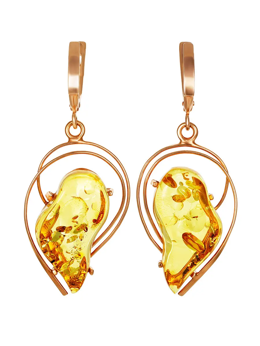картинка Серьги «Риальто» с натуральным лимонным янтарём в позолоченном серебре в онлайн магазине