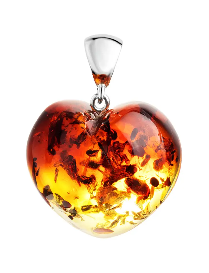 картинка Очаровательная подвеска-сердце из натурального янтаря с искрами в онлайн магазине