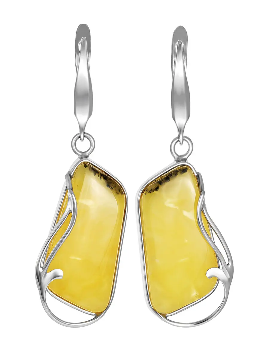 картинка Красивые серебряные серьги «Маньяна» с натуральным медовым янтарем в онлайн магазине