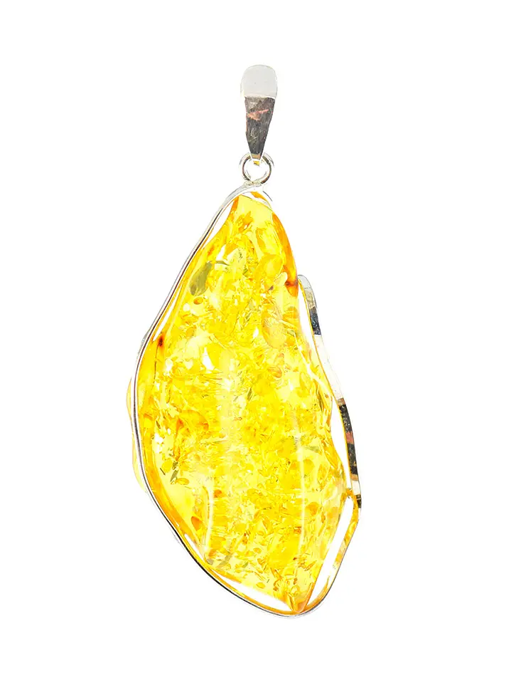 картинка Крупная нарядная подвеска из натурального золотисто-лимонного янтаря в серебре «Лагуна» в онлайн магазине