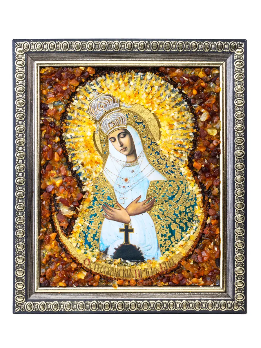 картинка Остробрамская икона Божией Матери, украшенная натуральным янтарём в онлайн магазине