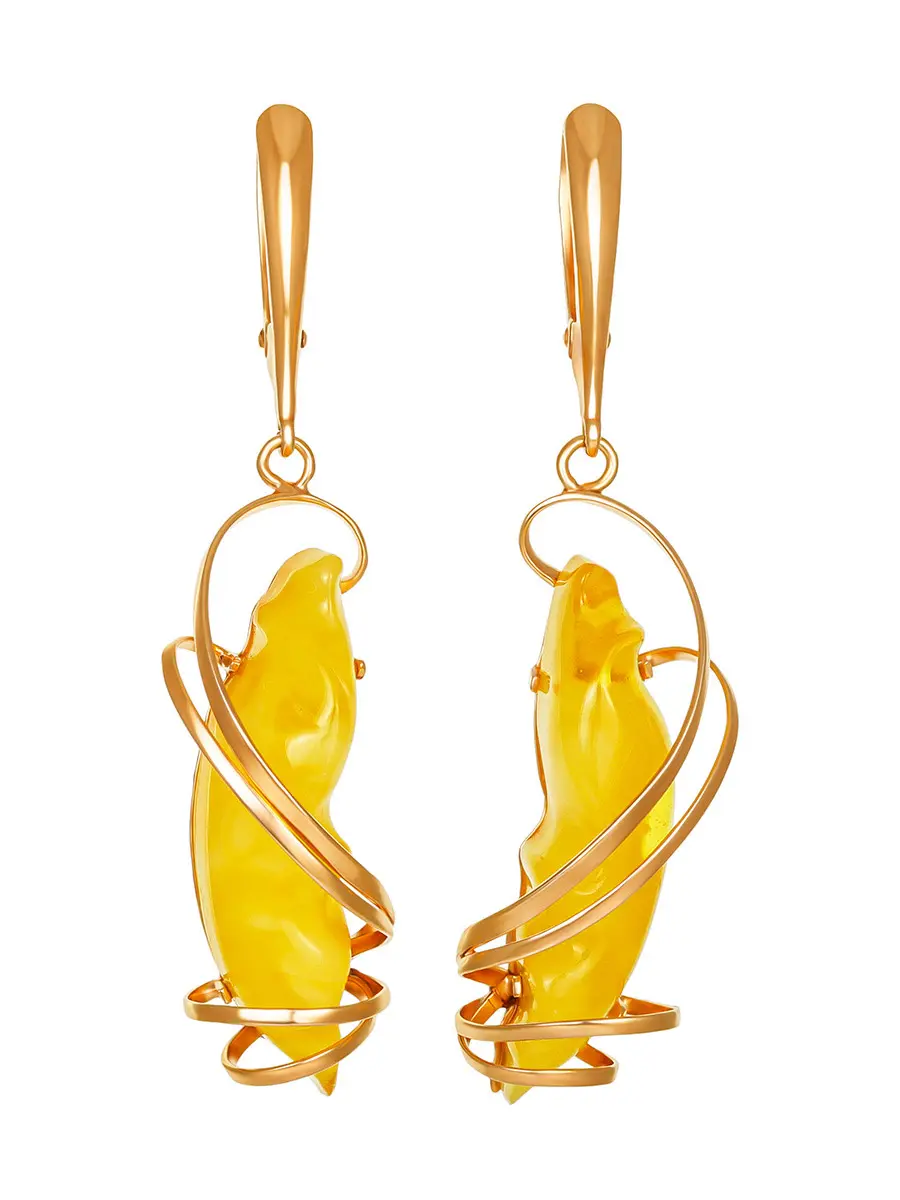 картинка Изысканные серьги из медового янтаря в позолоченной оправе «Риальто» в онлайн магазине