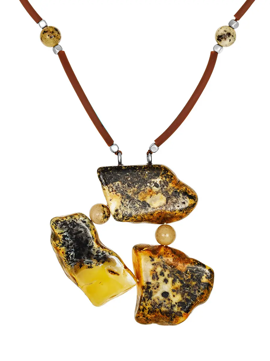 картинка Колье «Тринидад» с живописным текстурным янтарём в онлайн магазине