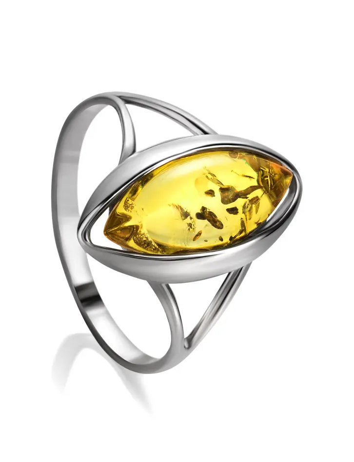 картинка Нежное серебряное кольцо со вставкой из натурального балтийского янтаря лимонного цвета «София» в онлайн магазине